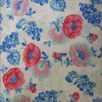 Poly Cotton Printed Fabric Blossom Flower Blue Pink