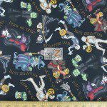 A Haunting We Will Go Black Cotton Fabric