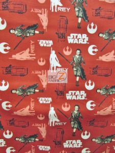 Star Wars The Force Awakens Rey Toss Red Cotton Fabric