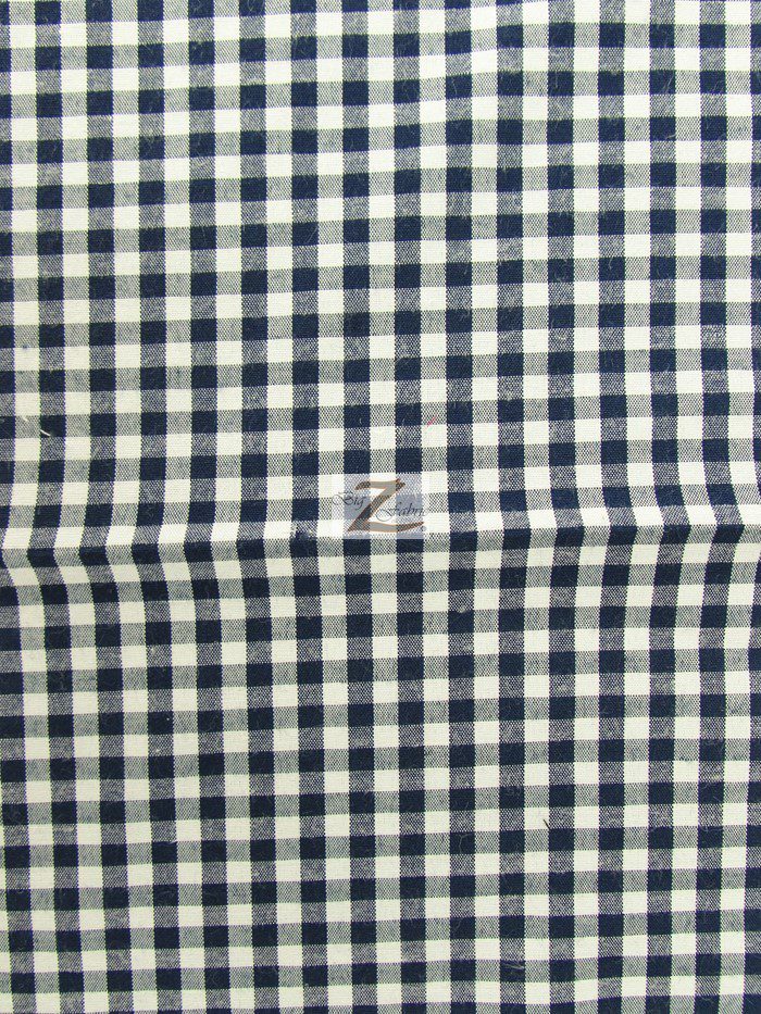 Navy Blue Mini Checkered Gingham Poly Cotton Fabric