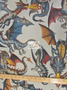 Tale Of The Dragon Gray Cotton Fabric